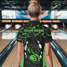 Load image into Gallery viewer, Custom Black And Green Cobra Snake Bowling Jerseys, Bowling Team Women Polo Shirts IPHW9039