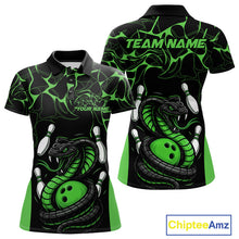 Load image into Gallery viewer, Custom Black And Green Cobra Snake Bowling Jerseys, Bowling Team Women Polo Shirts IPHW9039