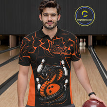 Load image into Gallery viewer, Custom Black And Orange Cobra Snake Bowling Jerseys, Bowling Team Men Polo Shirts IPHW9040