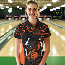 Load image into Gallery viewer, Custom Black And Orange Cobra Snake Bowling Jerseys, Bowling Team Women Polo Shirts IPHW9040