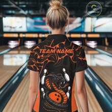 Load image into Gallery viewer, Custom Black And Orange Cobra Snake Bowling Jerseys, Bowling Team Women Polo Shirts IPHW9040