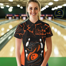 Load image into Gallery viewer, Custom Black And Orange Cobra Snake Bowling Jerseys, Bowling Team Women Quarter-Zip Shirt IPHW9040