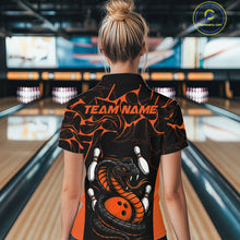 Load image into Gallery viewer, Custom Black And Orange Cobra Snake Bowling Jerseys, Bowling Team Women Quarter-Zip Shirt IPHW9040