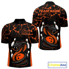 Load image into Gallery viewer, Custom Black And Orange Cobra Snake Bowling Jerseys, Bowling Team Men Quarter-Zip Shirts IPHW9040