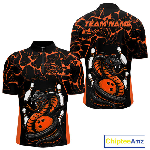 Custom Black And Orange Cobra Snake Bowling Jerseys, Bowling Team Men Quarter-Zip Shirts IPHW9040