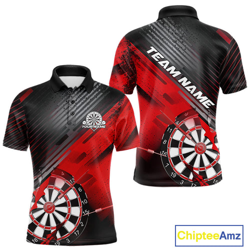 Custom Grunge Red Dartboard Dart Team Polo Shirts For Men, Dart Players Jerseys IPHW9974