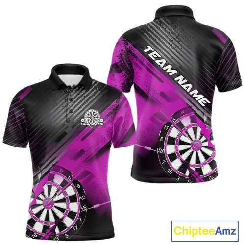 Custom Grunge Purple Dartboard Dart Team Polo Shirts For Men, Dart Players Jerseys IPHW9977