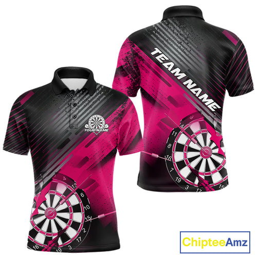 Custom Grunge Pink Dartboard Dart Team Polo Shirts For Men, Dart Players Jerseys IPHW9978
