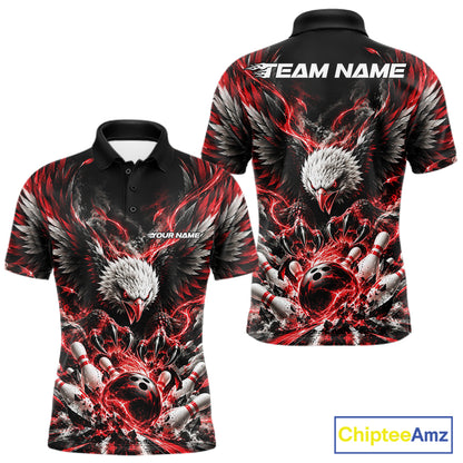 Custom Red Flame Eagle Bowling Men Polo Shirt, Matching Bowling Team League Shirt IPHW12425