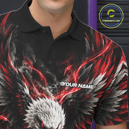 Custom Red Flame Eagle Bowling Men Polo Shirt, Matching Bowling Team League Shirt IPHW12425