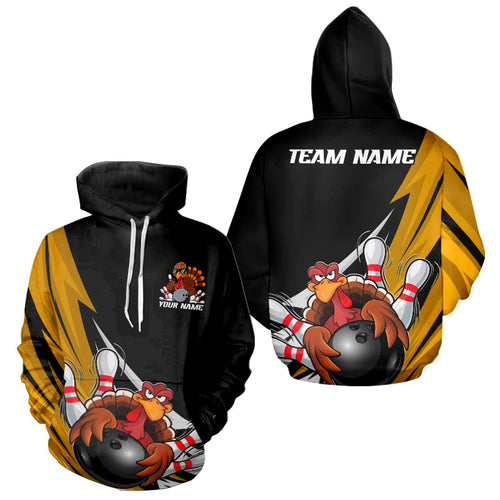 Black And Yellow Custom Funny Turkey Bowling Men And Women Hoodie Shirt, Thanksgiving Bowling Outfit IPHW7876