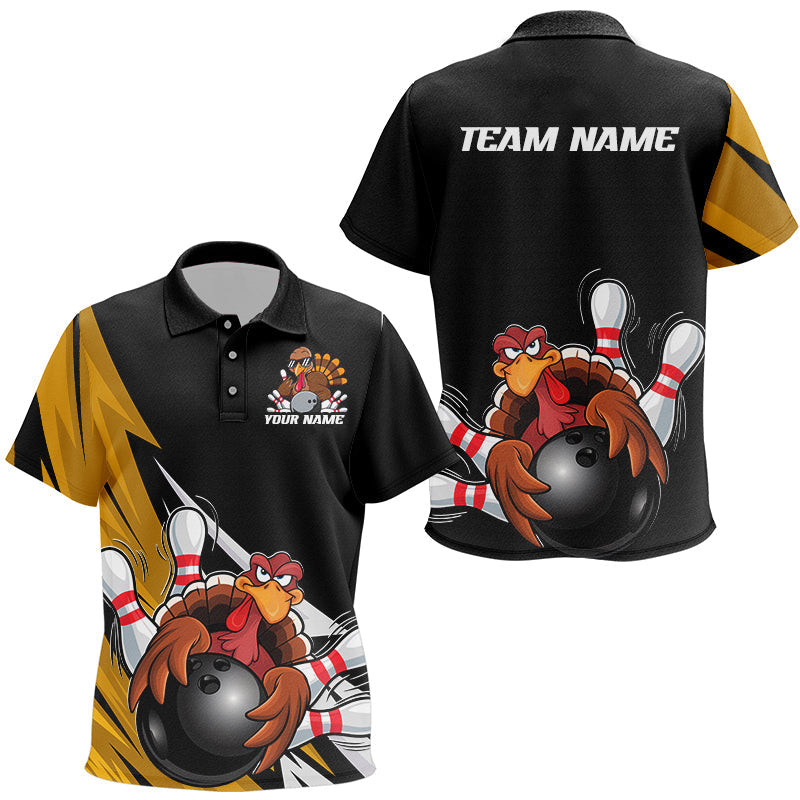 Black And Yellow Custom Funny Turkey Bowling Team Shirts For Kid, Thanksgiving Bowling Outfit IPHW7876