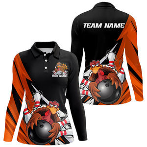 Black And Orange Custom Funny Turkey Bowling Team Shirts For Women, Thanksgiving Outfit IPHW7877