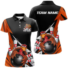 Load image into Gallery viewer, Black And Orange Custom Funny Turkey Bowling Team Shirts For Women, Thanksgiving Outfit IPHW7877