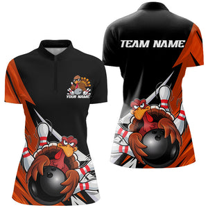 Black And Orange Custom Funny Turkey Bowling Team Shirts For Women, Thanksgiving Outfit IPHW7877