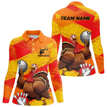 Load image into Gallery viewer, Orange And Yellow Custom Funny Turkey Ladies Bowling Shirts, Thanksgiving Bowling Outfits IPHW7882