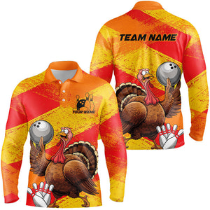 Orange And Yellow Custom Funny Turkey Bowling Shirts For Men, Thanksgiving Bowling Team Outfits IPHW7882