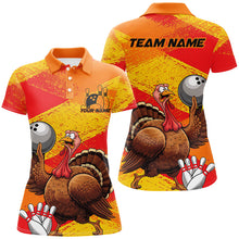 Load image into Gallery viewer, Orange And Yellow Custom Funny Turkey Ladies Bowling Shirts, Thanksgiving Bowling Outfits IPHW7882