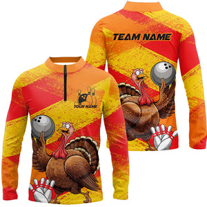 Orange And Yellow Custom Funny Turkey Bowling Shirts For Men, Thanksgiving Bowling Team Outfits IPHW7882