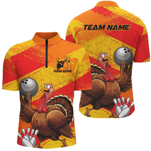 Orange And Yellow Custom Funny Turkey Bowling Shirts For Men, Thanksgiving Bowling Team Outfits IPHW7882