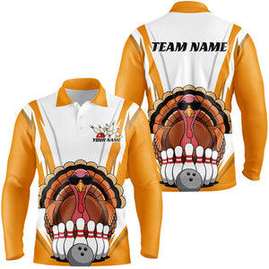 White And Yellow Custom Funny Thanksgiving Turkey Bowling Shirts For Men Bowling Team Outfit IPHW7884