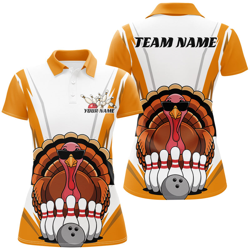 White And Yellow Custom Funny Thanksgiving Turkey Ladies Bowling Shirts Bowling Team Outfit IPHW7884