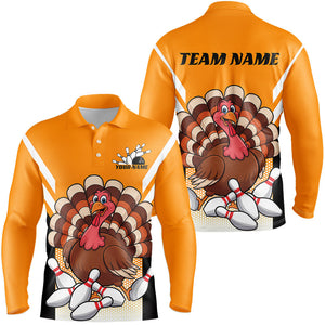 Custom Yellow Funny Turkey Bowling Team Shirts For Men, Thanksgiving Bowler Outfits IPHW7888