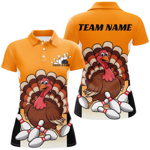 Custom Yellow Funny Turkey Bowling Team Shirts For Women, Thanksgiving Bowler Outfits IPHW7888