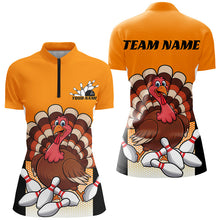 Load image into Gallery viewer, Custom Yellow Funny Turkey Bowling Team Shirts For Women, Thanksgiving Bowler Outfits IPHW7888