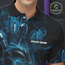 Load image into Gallery viewer, Custom Blue Flame Dragon Bowling Men Polo Shirts, Dragon Bowling League Shirt IPHW10224