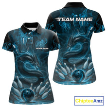 Load image into Gallery viewer, Custom Blue Flame Dragon Bowling Women Polo Shirts, Dragon Bowling League Shirt IPHW10224