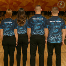 Load image into Gallery viewer, Custom Blue Flame Dragon Bowling Men Polo Shirts, Dragon Bowling League Shirt IPHW10224