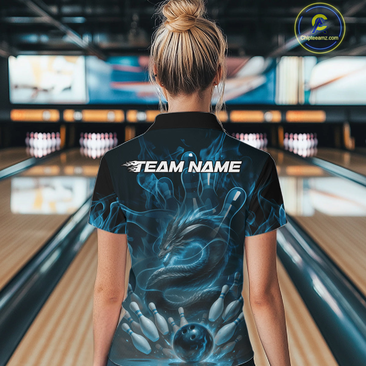 Custom Blue Flame Dragon Bowling Women Quarter-Zip Shirts, Dragon Bowling League Shirt IPHW10224
