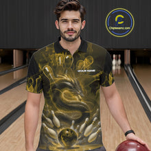 Load image into Gallery viewer, Custom Yellow Flame Dragon Bowling Men Polo Shirts, Dragon Bowling League Shirt IPHW10225