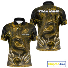 Load image into Gallery viewer, Custom Yellow Flame Dragon Bowling Men Polo Shirts, Dragon Bowling League Shirt IPHW10225