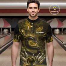 Load image into Gallery viewer, Custom Yellow Flame Dragon Bowling Men Quarter-Zip Shirts, Dragon Bowling League Shirt IPHW10225