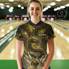 Load image into Gallery viewer, Custom Yellow Flame Dragon Bowling Women Quarter-Zip Shirts, Dragon Bowling League Shirt IPHW10225