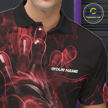 Load image into Gallery viewer, Custom Red Flame Dragon Bowling Men Polo Shirts, Dragon Bowling League Shirt IPHW10226