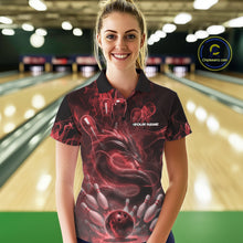 Load image into Gallery viewer, Custom Red Flame Dragon Bowling Women Polo Shirts, Dragon Bowling League Shirt IPHW10226