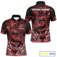 Load image into Gallery viewer, Custom Red Flame Dragon Bowling Men Polo Shirts, Dragon Bowling League Shirt IPHW10226