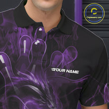Load image into Gallery viewer, Custom Purple Flame Dragon Bowling Men Polo Shirts, Dragon Bowling League Shirt IPHW10227