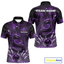 Load image into Gallery viewer, Custom Purple Flame Dragon Bowling Men Polo Shirts, Dragon Bowling League Shirt IPHW10227