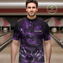 Load image into Gallery viewer, Custom Purple Flame Dragon Bowling Men Quarter-Zip Shirts, Dragon Bowling League Shirt IPHW10227
