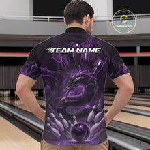 Load image into Gallery viewer, Custom Purple Flame Dragon Bowling Men Quarter-Zip Shirts, Dragon Bowling League Shirt IPHW10227
