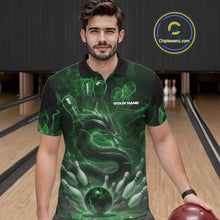 Load image into Gallery viewer, Custom Green Flame Dragon Bowling Men Polo Shirts, Dragon Bowling League Shirt IPHW10228