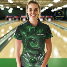Load image into Gallery viewer, Custom Green Flame Dragon Bowling Women Polo Shirts, Dragon Bowling League Shirt IPHW10228