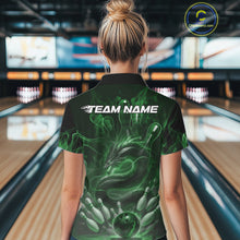 Load image into Gallery viewer, Custom Green Flame Dragon Bowling Women Polo Shirts, Dragon Bowling League Shirt IPHW10228