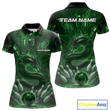 Load image into Gallery viewer, Custom Green Flame Dragon Bowling Women Polo Shirts, Dragon Bowling League Shirt IPHW10228