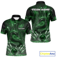 Load image into Gallery viewer, Custom Green Flame Dragon Bowling Men Polo Shirts, Dragon Bowling League Shirt IPHW10228