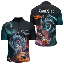 Load image into Gallery viewer, Blue Smoke Custom Dragon Bowling Team Quarter-Zip Shirts For Men, Dragon Bowling Tournament Shirt IPHW8322